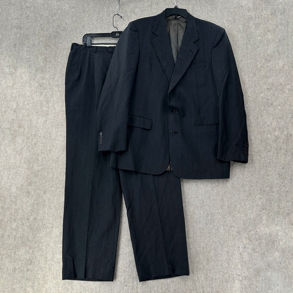VTG CHRISTIAN DIOR 2-Piece Suit Blazer Jacket 43L Pants 36X32 Grey Pin‎ Striped